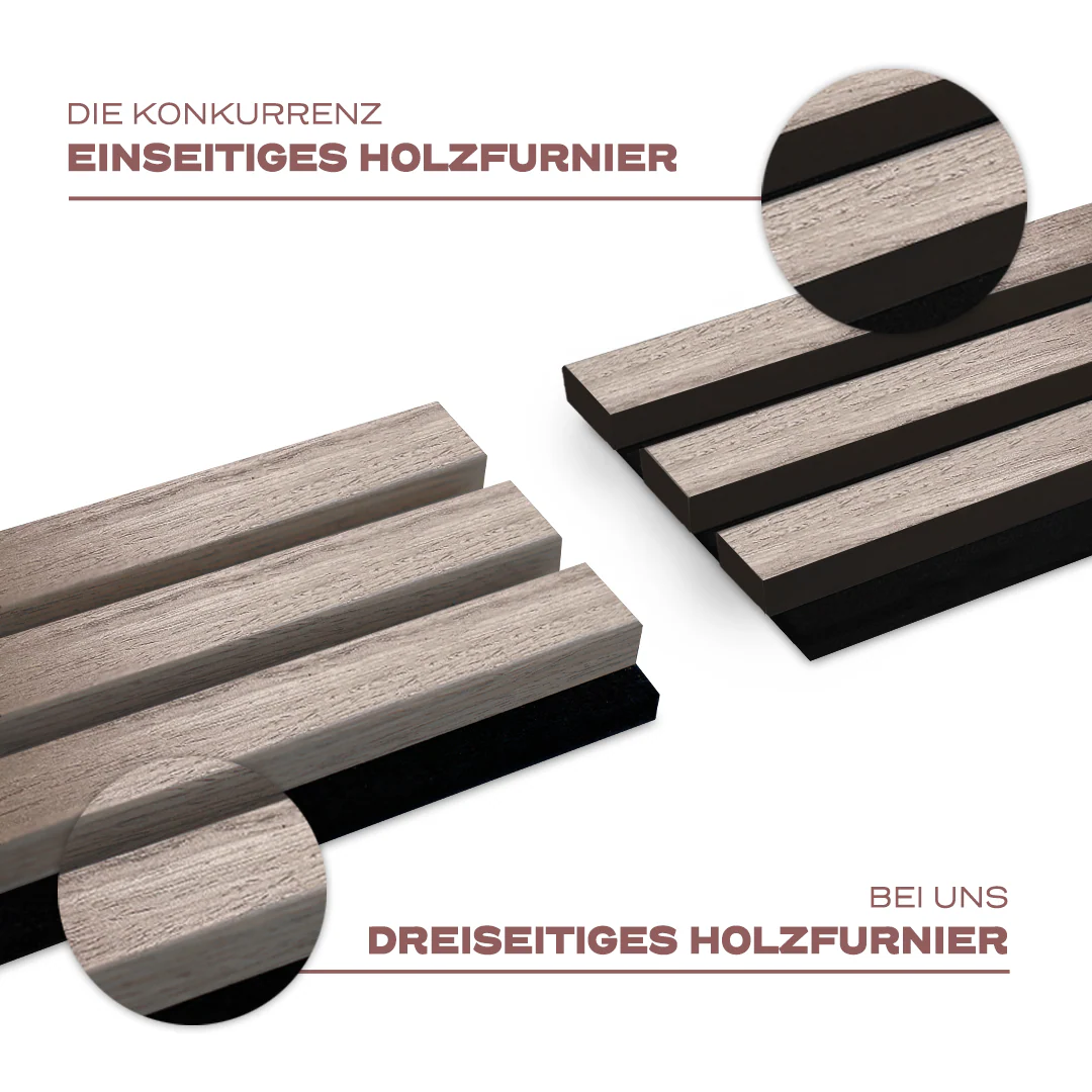 Akustikpaneele Walnuss | XL 300 cm x 60 cm | Dreiseitig Echtholzfurnier - Image 10